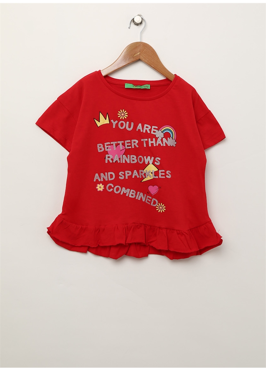 Limon Kırmızı Yazı Baskılı Kız Çocuk T-Shirt