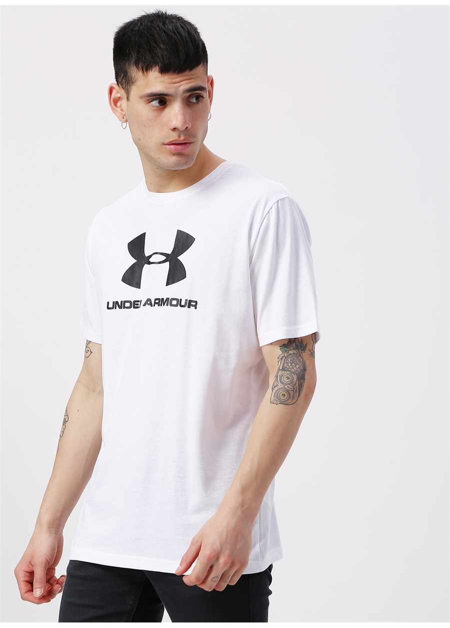 Under Armour 1329590-100-Sportstyle Logo SS Bisiklet Yaka Kısa Kollu Baskılı Beyaz Erkek T-Shirt_3