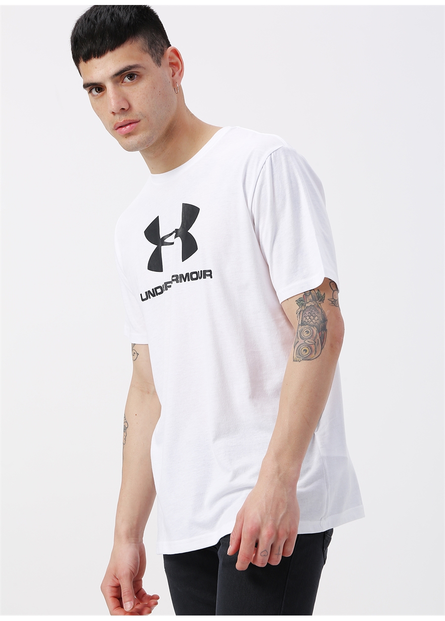 Under Armour 1329590-100-Sportstyle Logo SS Bisiklet Yaka Kısa Kollu Baskılı Beyaz Erkek T-Shirt_5