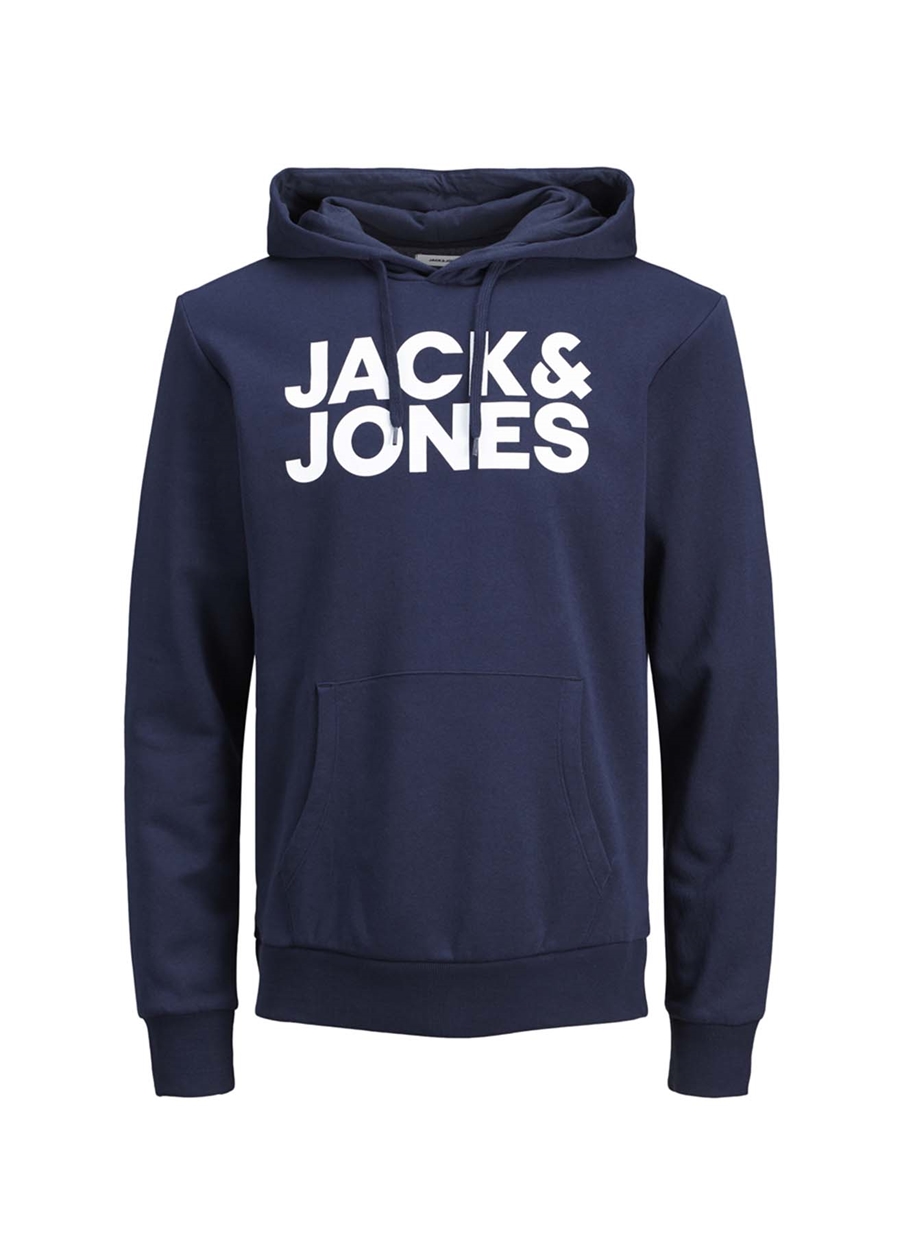 Jack & Jones Kapüşonlu Baskılı Koyu Lacivert Erkek Sweatshirt