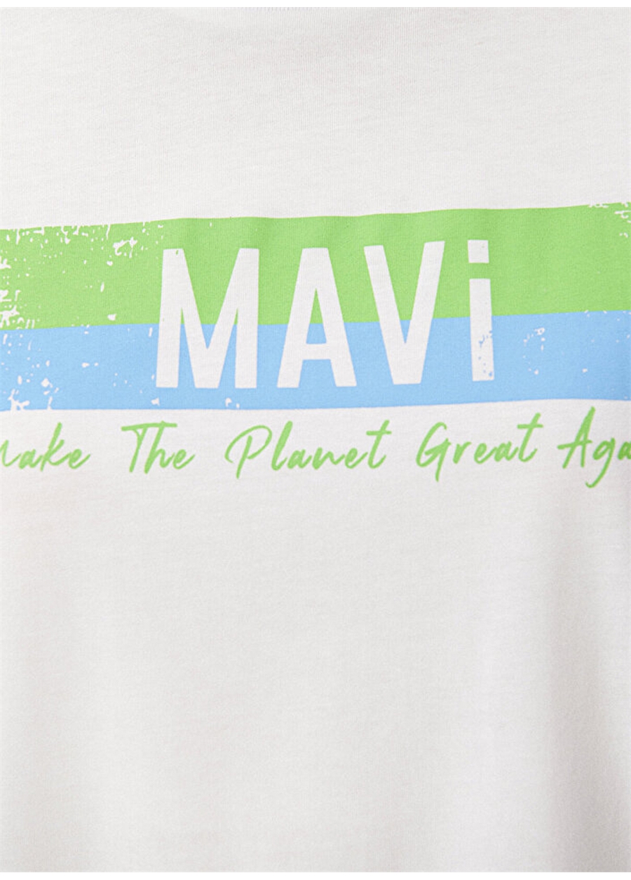 Mavi Mavi Baskılı Penye Beyaz Kadın T-Shirt_5