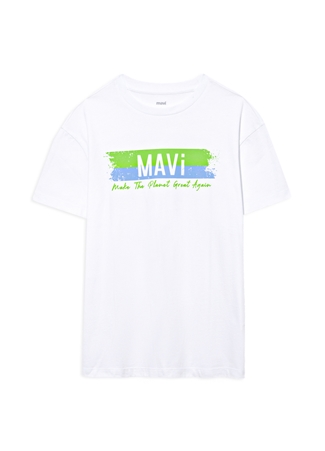 Mavi Mavi Baskılı Penye Beyaz Kadın T-Shirt_6