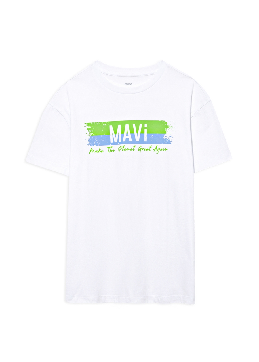 Mavi Mavi Baskılı Penye Beyaz Kadın T-Shirt_6