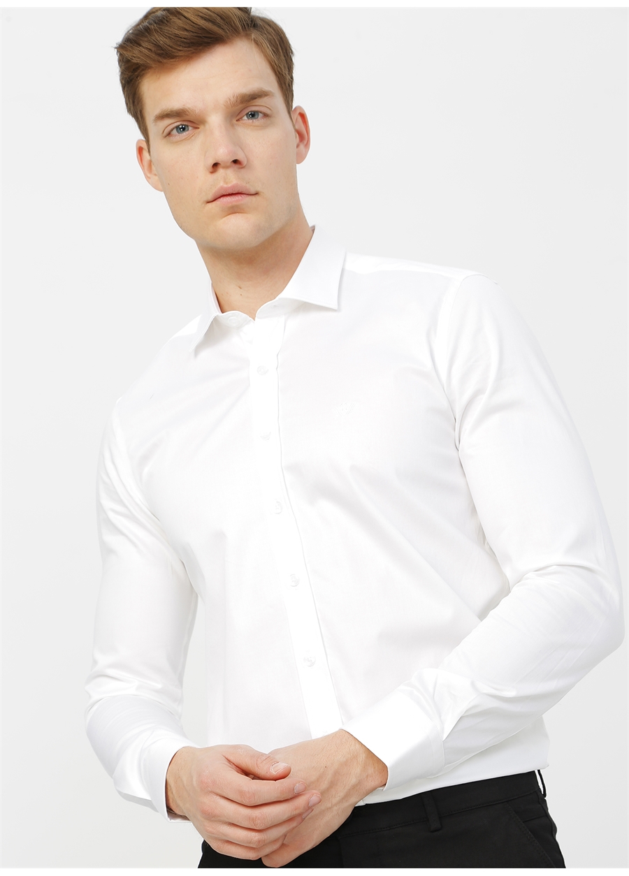 Beymen Business Slim Fit Klasik Gömlek Yaka Düz Beyaz Erkek Gömlek 4B2000000111