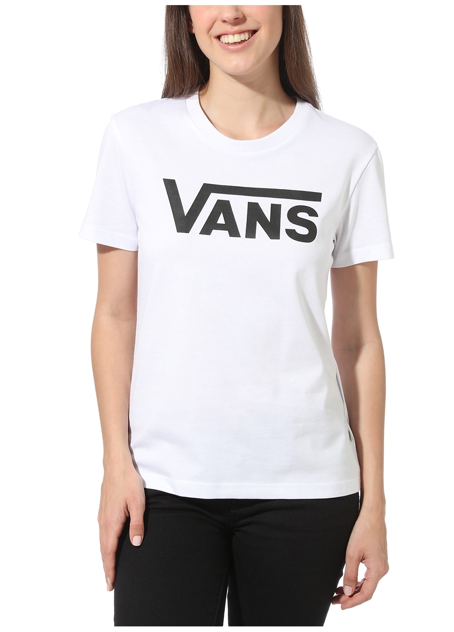 Vans VN0A3UP4WHT1 Flyin Bisiklet Yaka Beyaz Yazı Baskılı Kadın T-Shirt