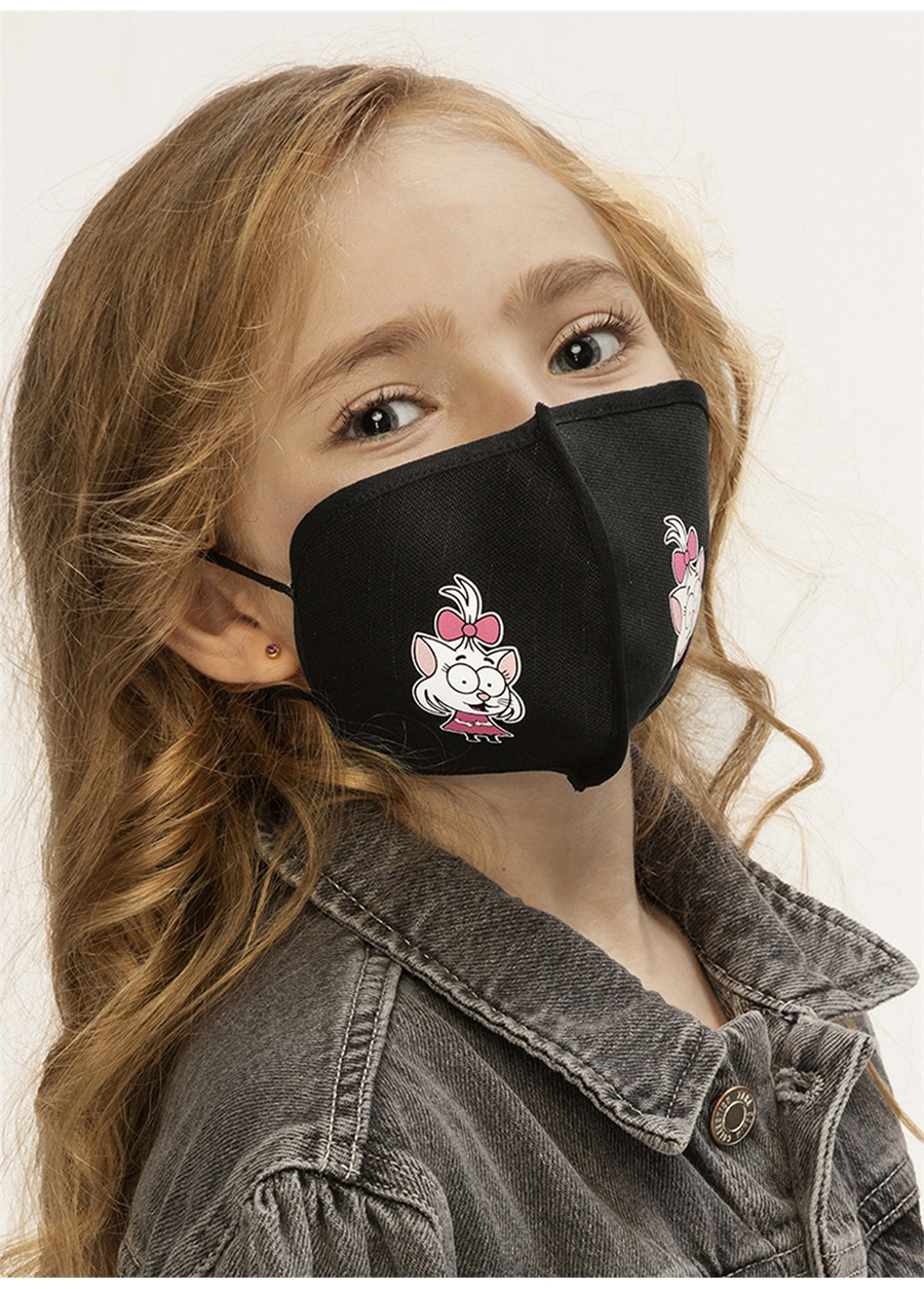 Halter Kral Şakir Lisanslı Baskılı Saf Gümüşlü Antivirüs Siyah Kız Çocuk Maske