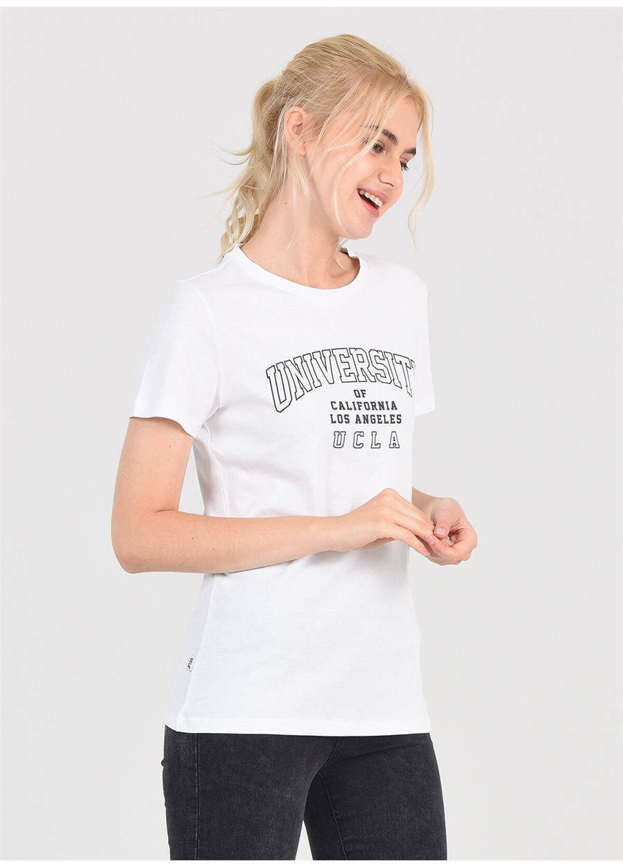 Ucla Bodega Bisiklet Yaka Yazı Baskılı Beyaz Kadın T-Shirt