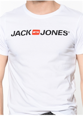 Jack & Jones Bisiklet Yaka Kısa Kol Slim Fit Baskılı %100 Pamuk Beyaz Erkek T-Shirt_4