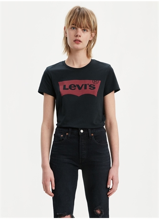 Levis Kadın Bisiklet Yaka Baskılı Siyaht-Shirt