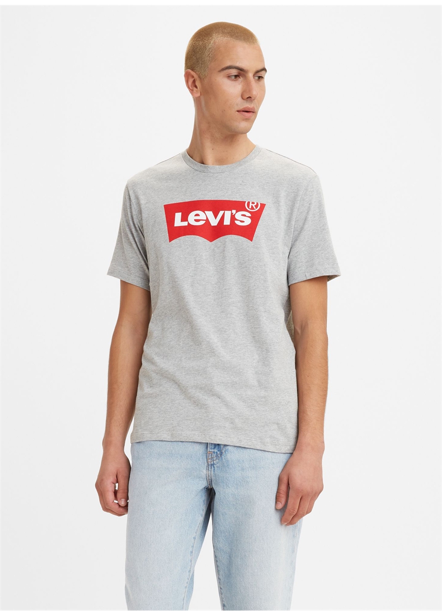 Levis Erkek Gri Bisiklet Yaka T-Shirt