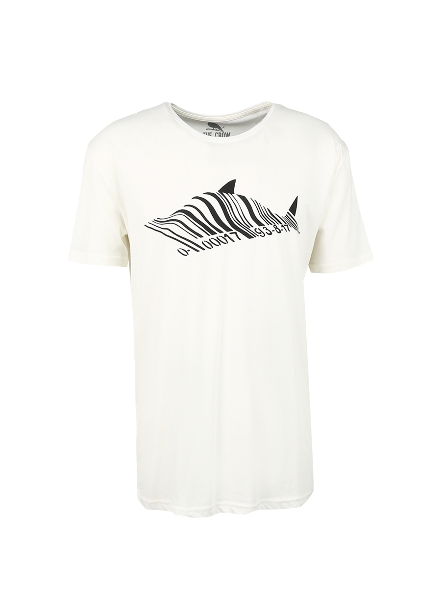 The Crow Beyaz Unisex Bisiklet Yaka Regular Fit Baskılı T-Shirt SHARK BARKODE