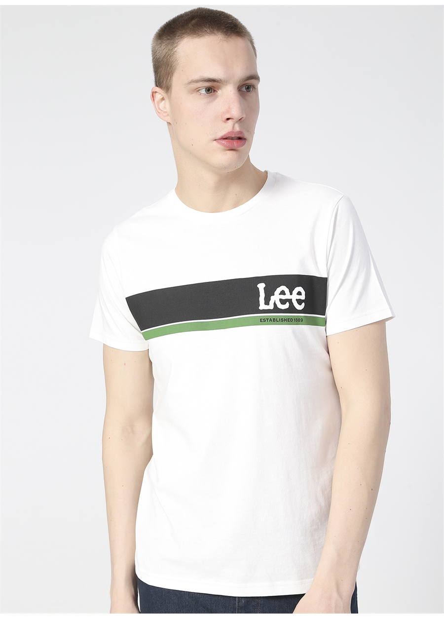 Lee O Yaka Açık Beyaz Erkek T-Shirt L211918102_Logo T-Shirt