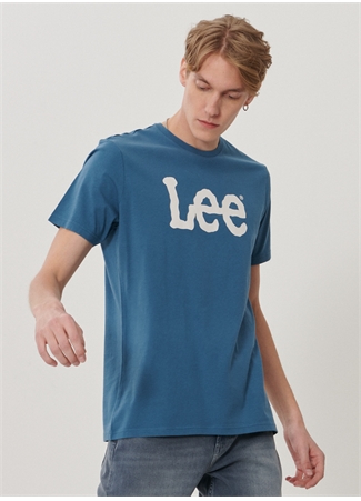 Lee L65QAIQO_Logo Bisiklet Yaka Logo Baskılı Slim Fit Pamuklu Mavi Erkek T-Shirt_1