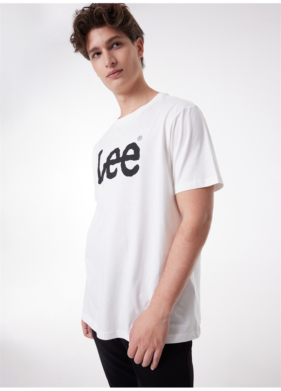 Lee L65QAI12_Logo O Yaka Baskılı Regular Fit Pamuklu Beyaz Erkek T-Shirt