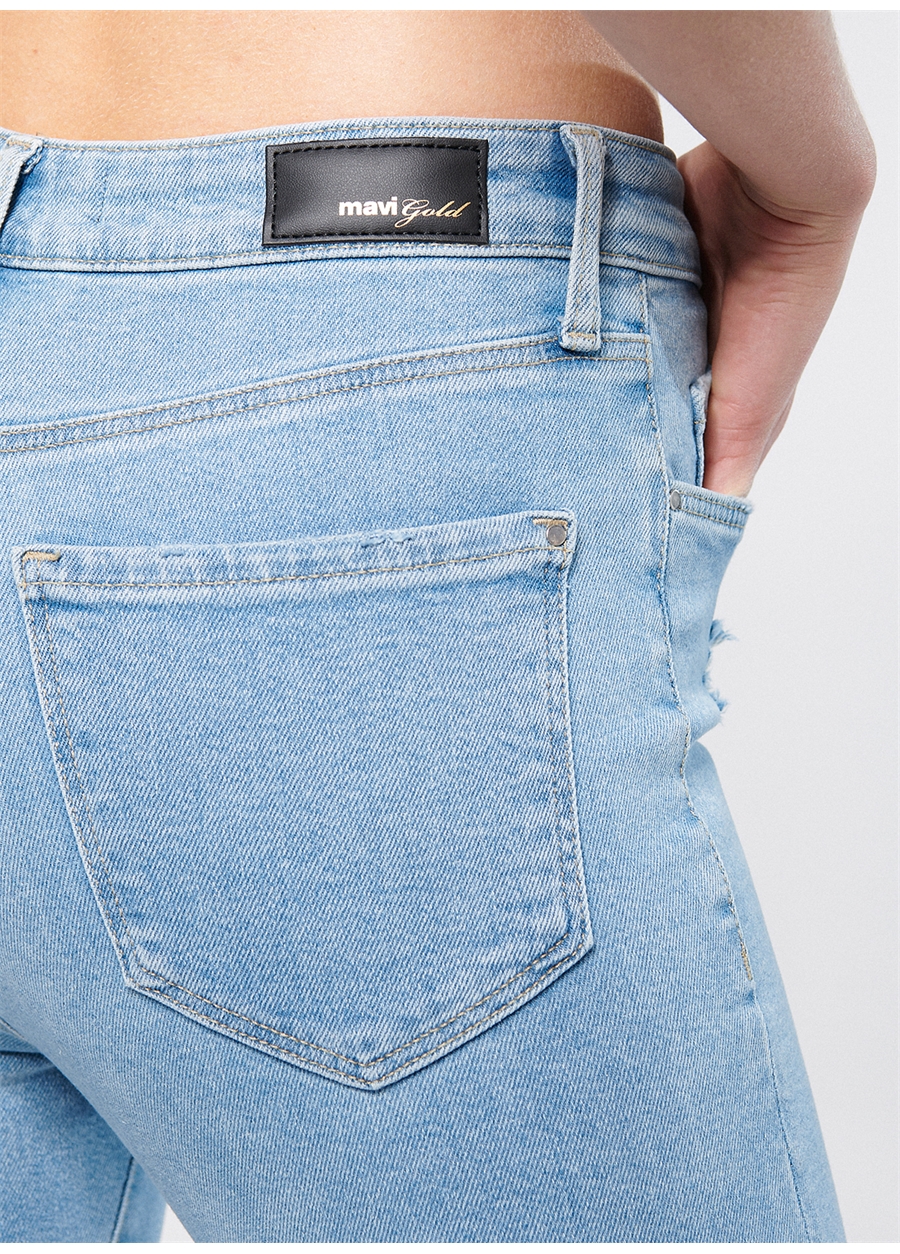 Mavi Yüksek Bel Dar Paça Dar Kalıp Kadın Denim Pantolon 100980-33430_6