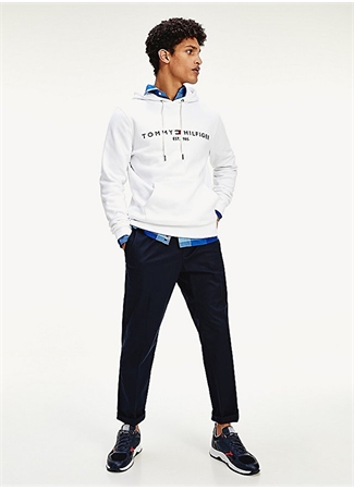 Tommy Hilfiger Beyaz Erkek Kapüşonlu Regular Fit Düz Sweatshirt MW0MW11599YBR_0