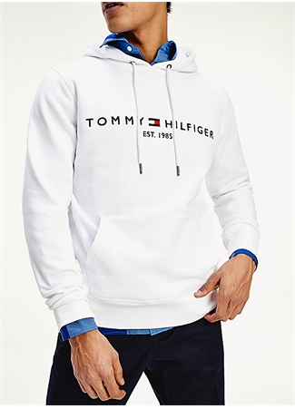 Tommy Hilfiger Beyaz Erkek Kapüşonlu Regular Fit Düz Sweatshirt MW0MW11599YBR_1