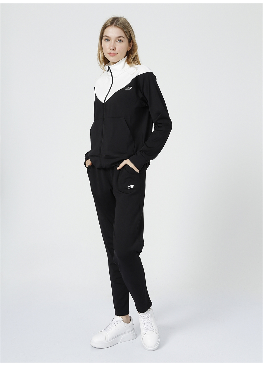 Skechers S212251-001 W Micro Colorblock Suit O Yaka Normal Kalıp Düz Siyah Kadın Eşofman Takımı