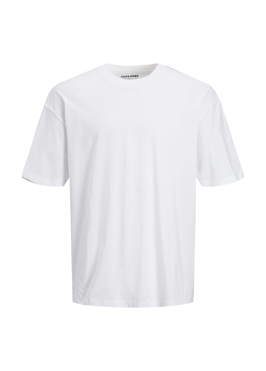 Jack & Jones 12185628_Jorbrink O Yaka Regular Fit Düz Beyaz Erkek T-Shirt