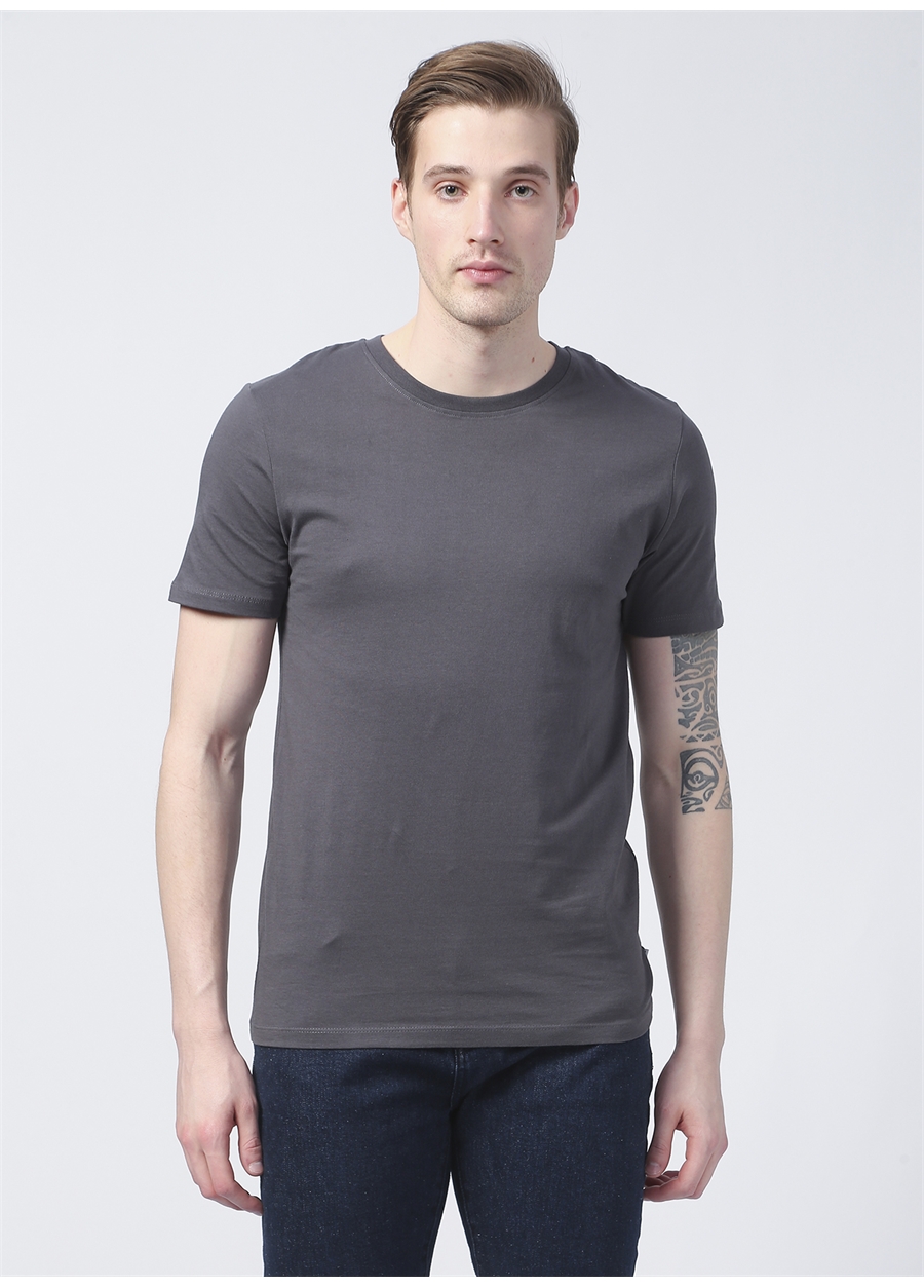 Jack & Jones 12156101_Jjeorganic Basic Tee Ss O Yaka Slim Fit Düz Gri Erkek T-Shirt_2