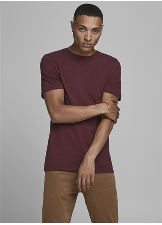 Jack & Jones 12156101 O Yaka Slim Fit Düz Bordo Erkek T-Shirt_0