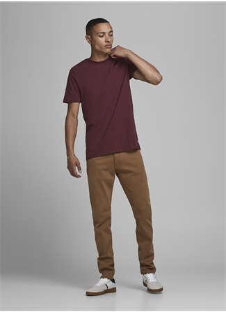 Jack & Jones 12156101 O Yaka Slim Fit Düz Bordo Erkek T-Shirt_2