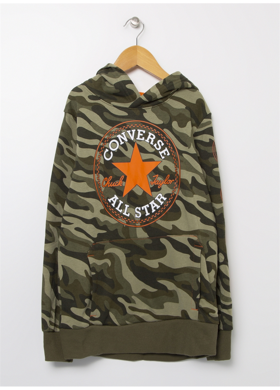 Converse 9Cb756-E9A Cnvb Camo Po Hoodiekapüşonlu Lastikli Normal Kalıp Baskılıyeşil Erkek Çocuk Swea