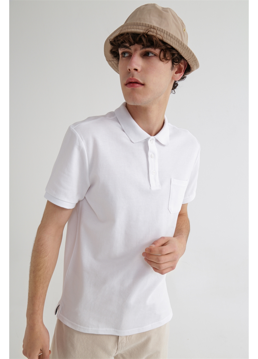 Limon Basic Düz Beyaz Erkek Polo T-Shirt - Skor21