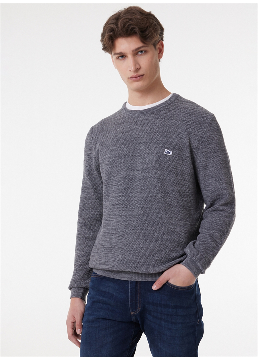 Lee L212149035 Knitwear Crew Neck Bisiklet Yaka Regular Fit Düz Gri Erkek Kazak_1