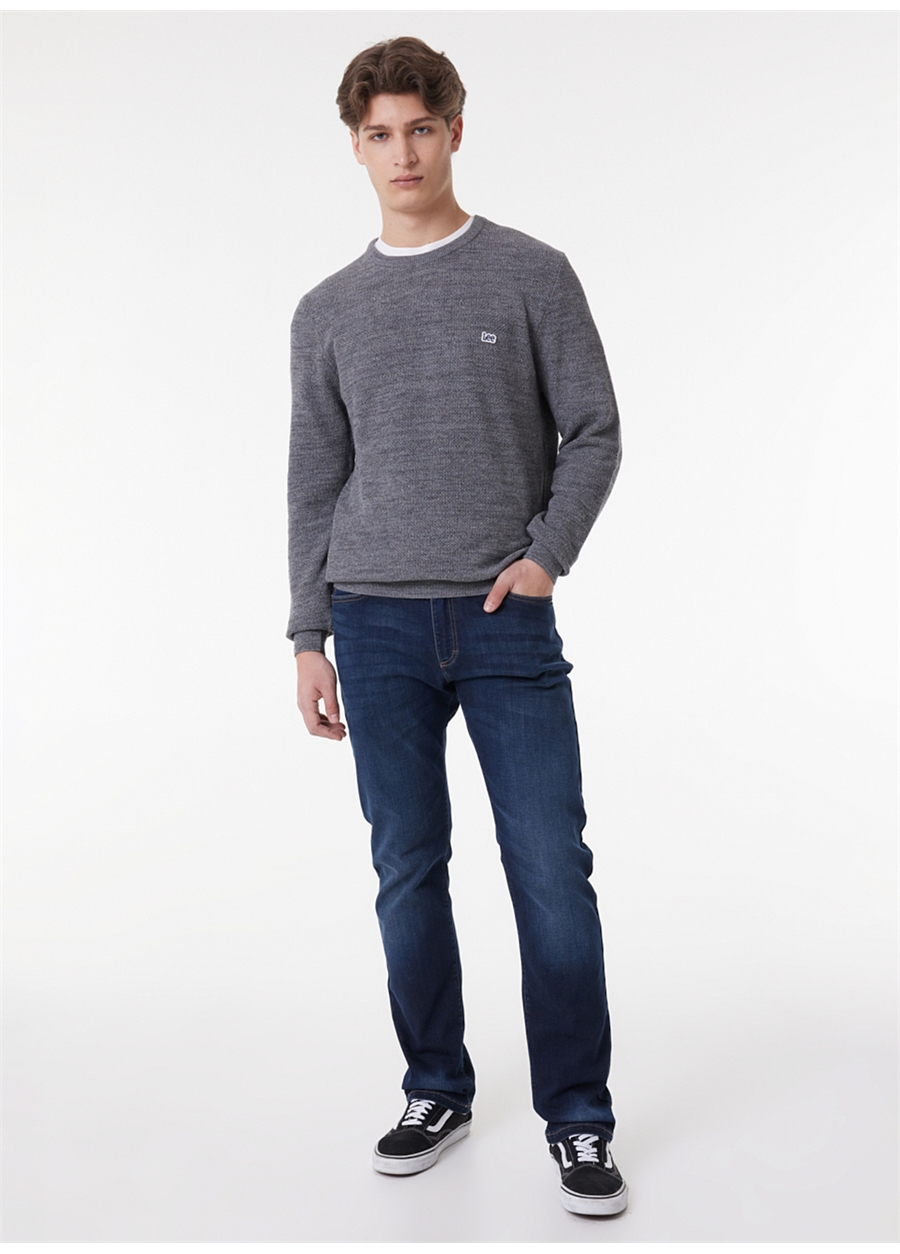 Lee L212149035 Knitwear Crew Neck Bisiklet Yaka Regular Fit Düz Gri Erkek Kazak_2