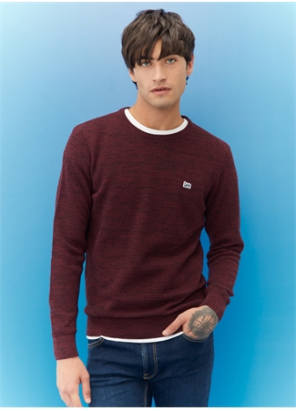 Lee L212149810 Knitwear Crew Neck Bisiklet Yaka Regular Fit Düz Şarap Erkek Kazak_5