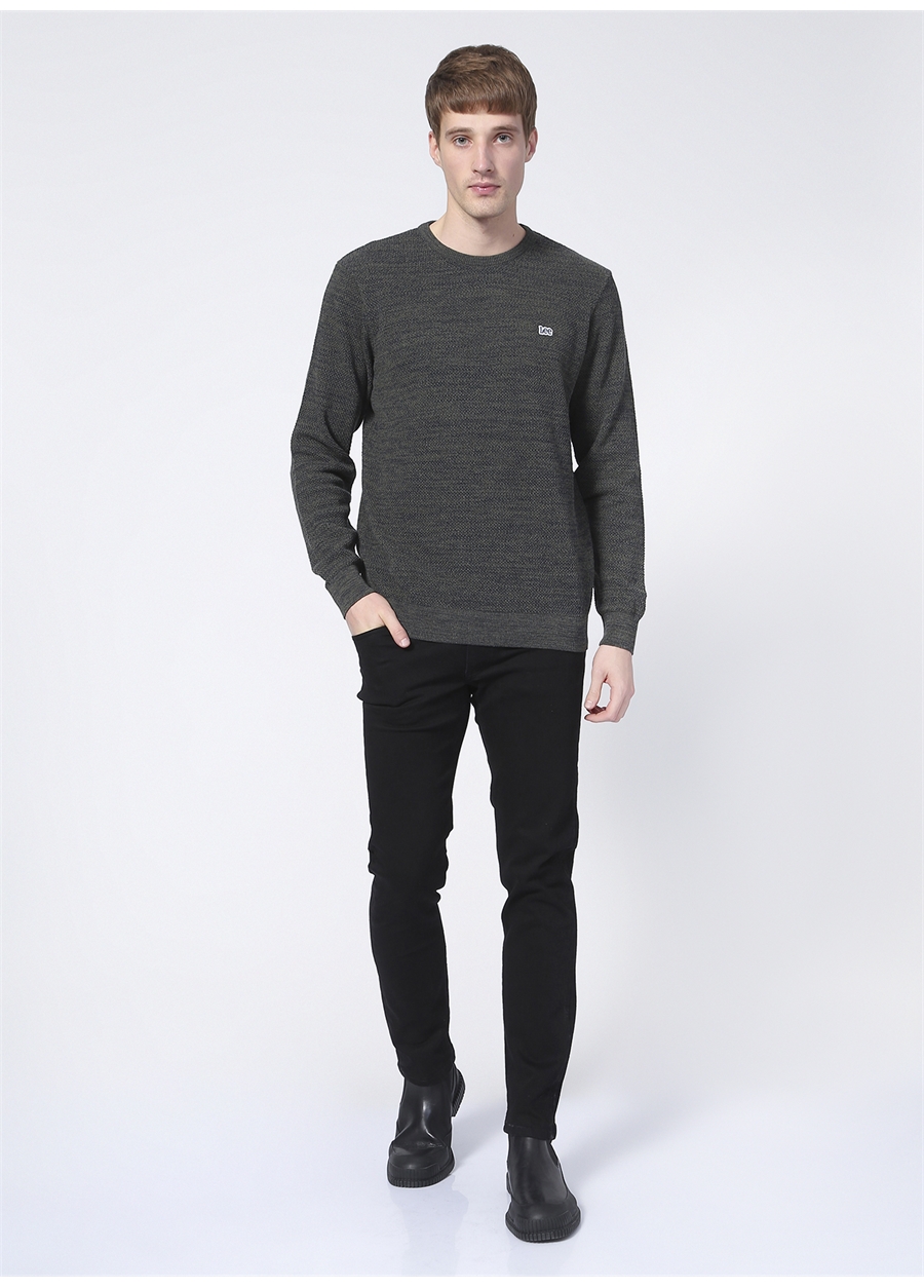 Lee L212149801 Knitwear Crew Neck Bisiklet Yaka Regular Fit Düz Haki Erkek Kazak_1