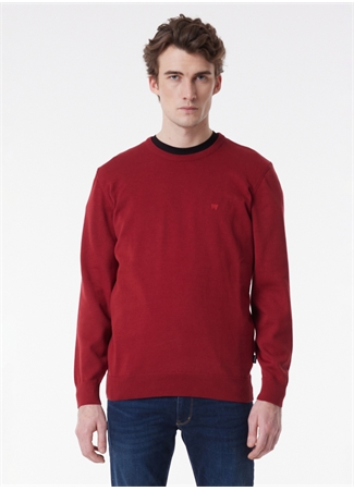 Wrangler W8A02PX2G Knitwear Crew Neck Bisiklet Yaka Regular Fit Düz Kırmızı Erkek Kazak_1