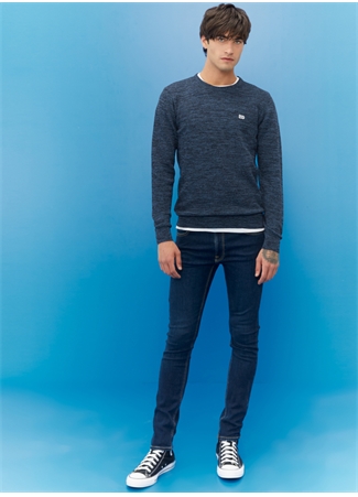 Lee L212149400 Knitwear Crew Neck Bisiklet Yaka Regular Fit Düz Mavi Erkek Kazak_7