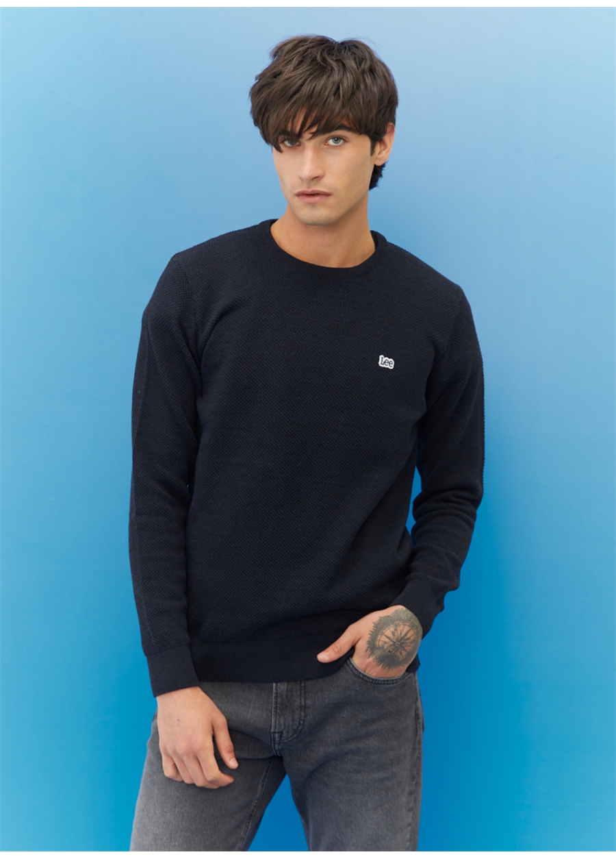 Lee L212149410 Knitwear Crew Neck Bisiklet Yaka Regular Fit Düz Lacivert Erkek Kazak_5