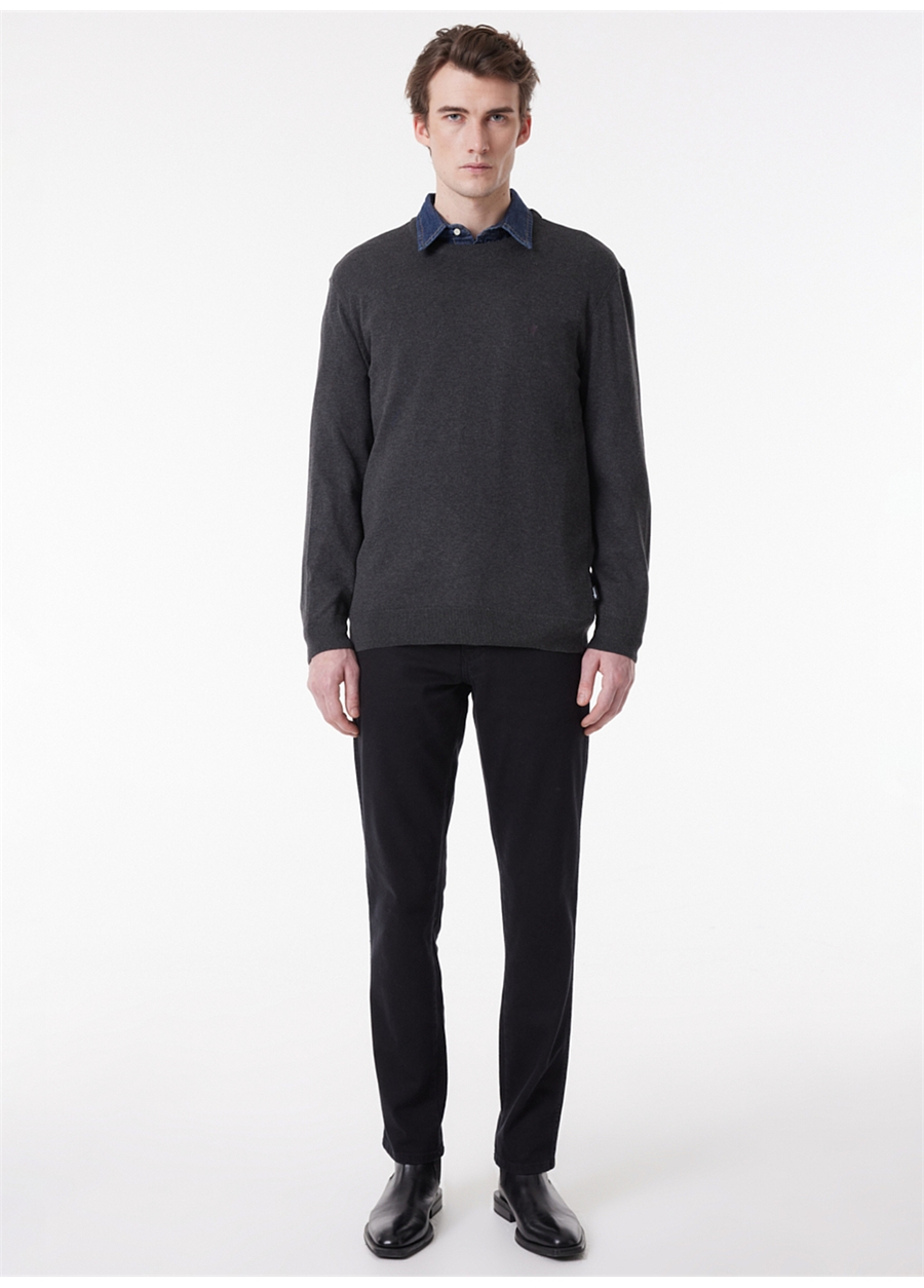 Wrangler W8a02px06 Knitwear Crew Neck Bisiklet Yaka Regular Fit Düz Gri Melanj Erkek Kazak_1