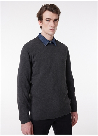 Wrangler W8a02px06 Knitwear Crew Neck Bisiklet Yaka Regular Fit Düz Gri Melanj Erkek Kazak_2