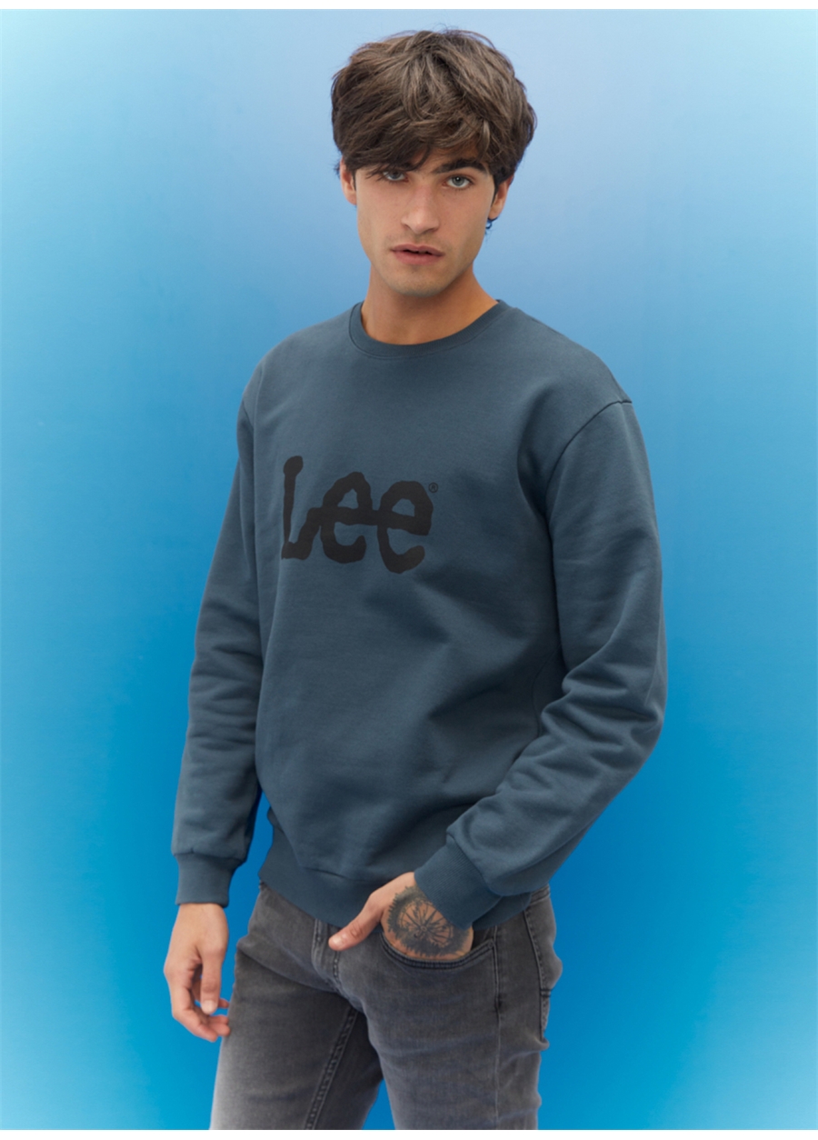 Lee L80XTJTG Crew Neck Bisiklet Yaka Regular Fit Baskılı Antrasit Erkek Sweatshirt_5