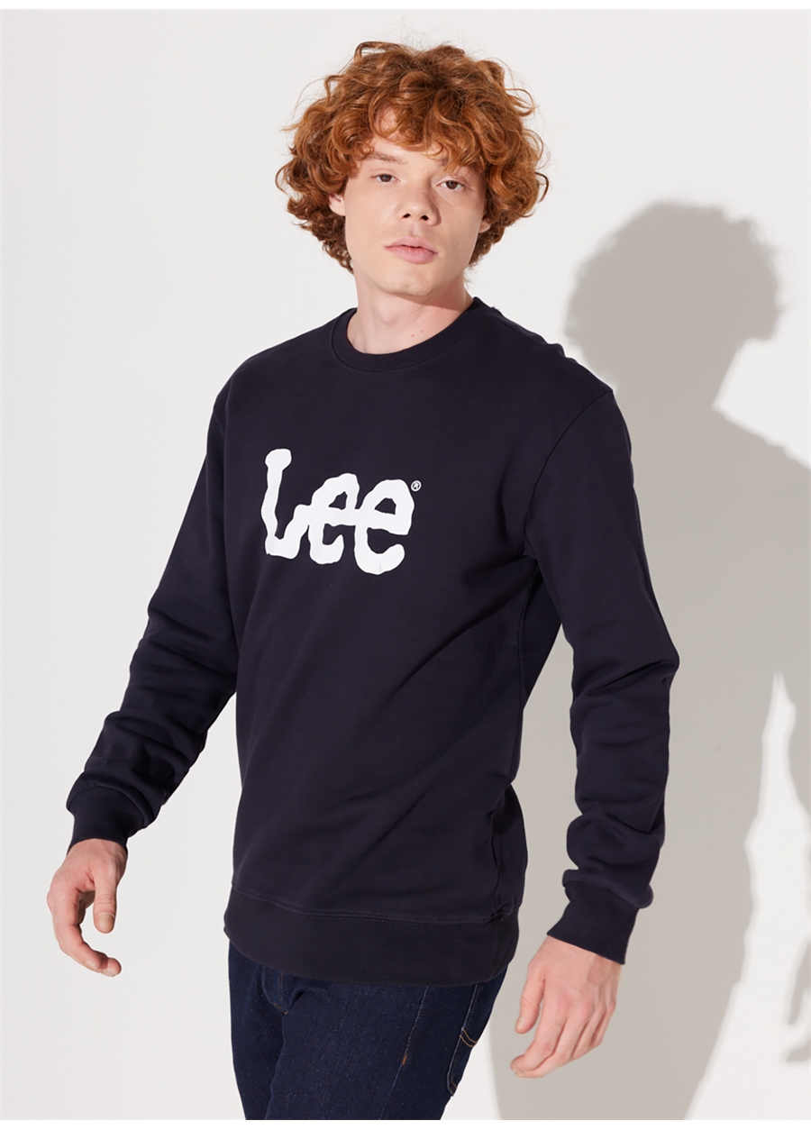 Lee L80XTJMA Crew Neck Bisiklet Yaka Regular Fit Baskılı Lacivert Erkek Sweatshirt_2