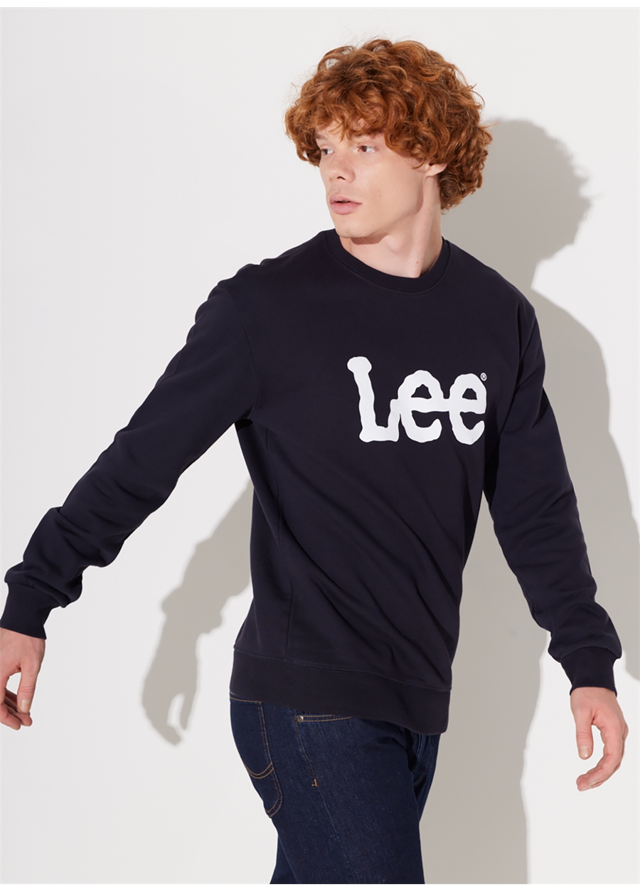 Lee L80XTJMA Crew Neck Bisiklet Yaka Regular Fit Baskılı Lacivert Erkek Sweatshirt_3