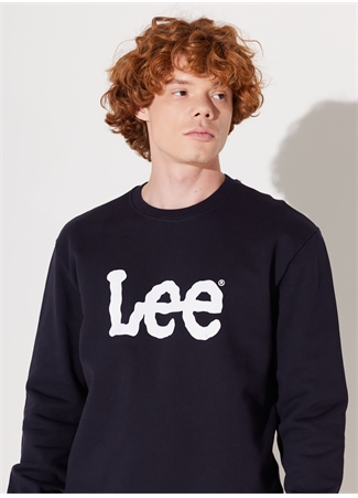 Lee L80XTJMA Crew Neck Bisiklet Yaka Regular Fit Baskılı Lacivert Erkek Sweatshirt_4