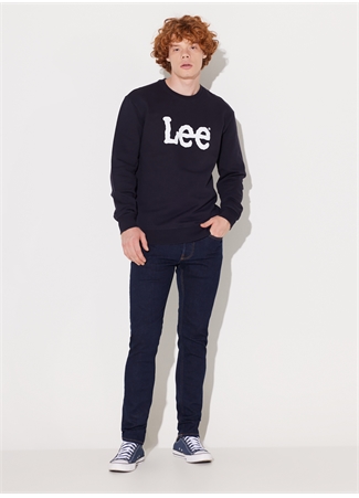 Lee L80XTJMA Crew Neck Bisiklet Yaka Regular Fit Baskılı Lacivert Erkek Sweatshirt_5