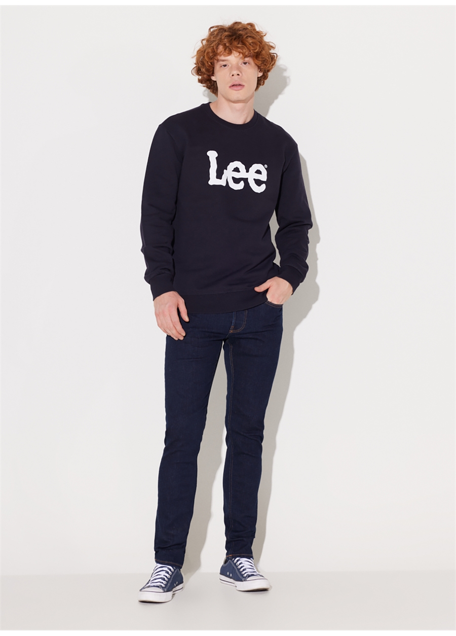 Lee L80XTJMA Crew Neck Bisiklet Yaka Regular Fit Baskılı Lacivert Erkek Sweatshirt_5