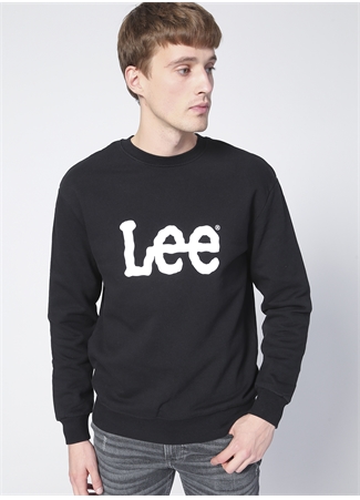 Lee L80XTJ01 Crew Neck Bisiklet Yaka Regular Fit Baskılı Siyah Erkek Sweatshirt