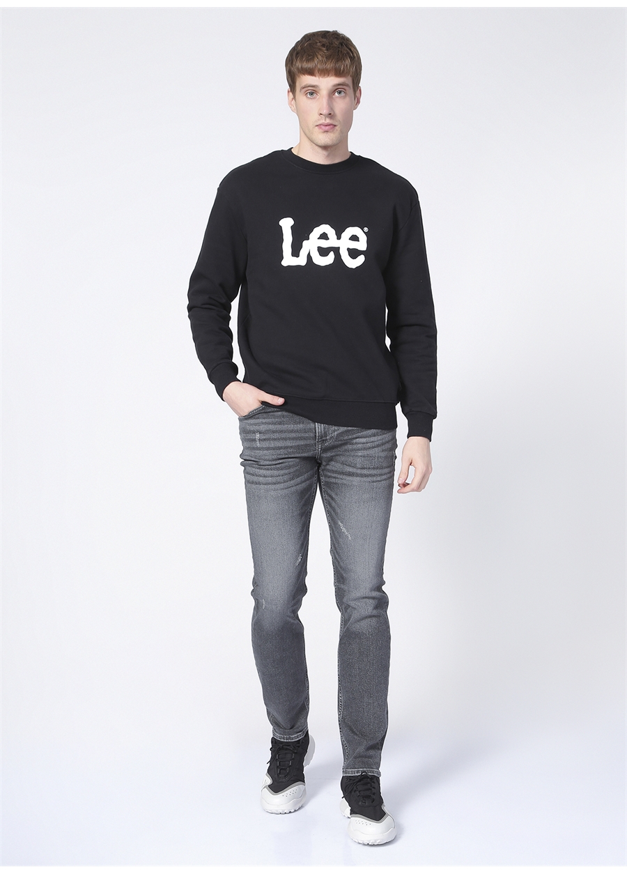 Lee L80XTJ01 Crew Neck Bisiklet Yaka Regular Fit Baskılı Siyah Erkek Sweatshirt_1