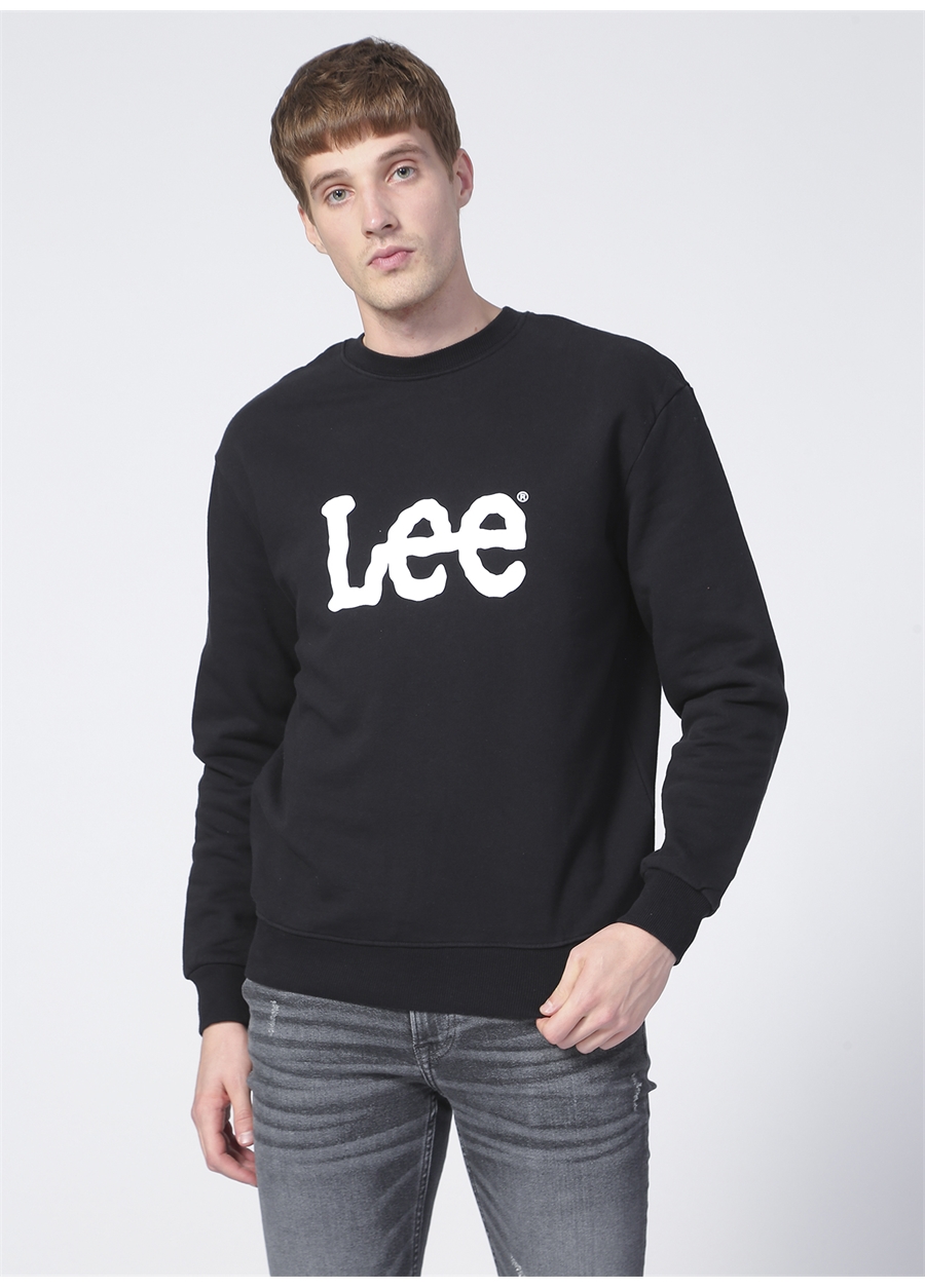 Lee L80XTJ01 Crew Neck Bisiklet Yaka Regular Fit Baskılı Siyah Erkek Sweatshirt_2