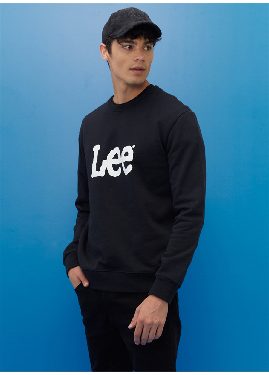 Lee L80XTJ01 Crew Neck Bisiklet Yaka Regular Fit Baskılı Siyah Erkek Sweatshirt_5