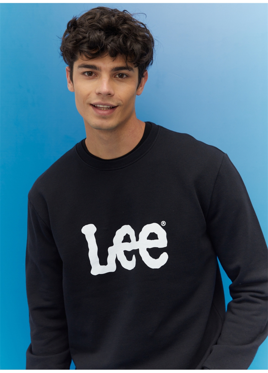 Lee L80XTJ01 Crew Neck Bisiklet Yaka Regular Fit Baskılı Siyah Erkek Sweatshirt_6