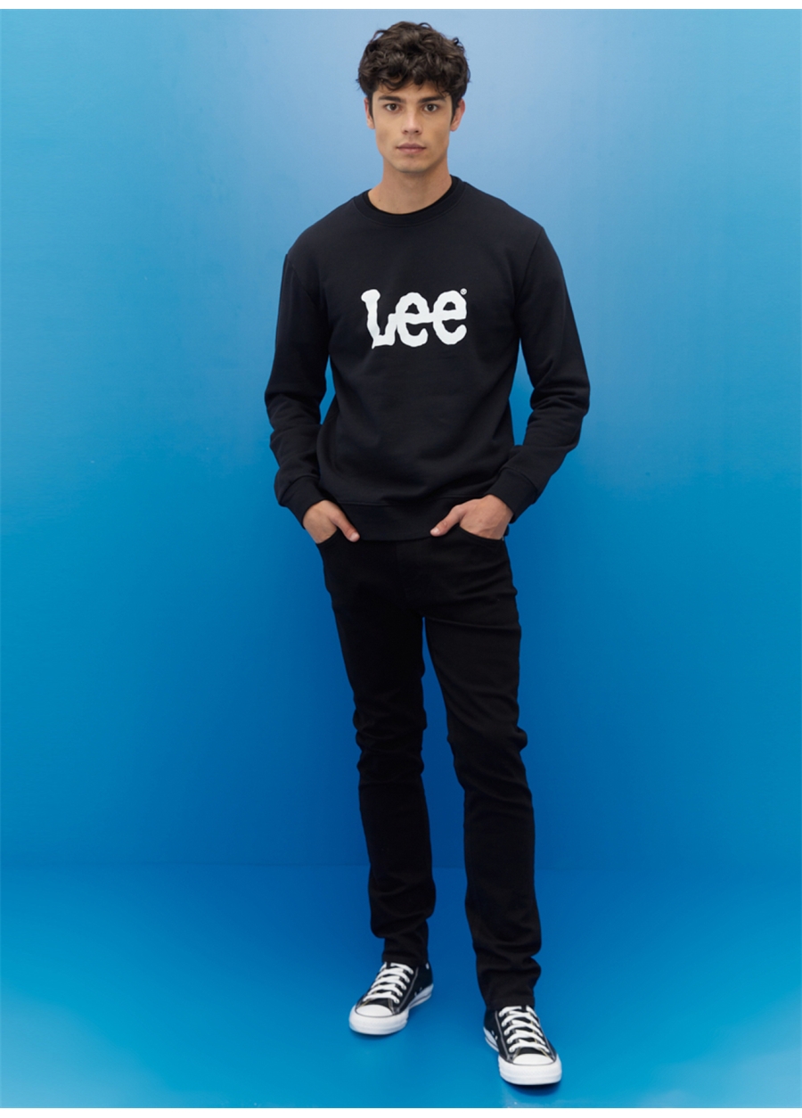 Lee L80XTJ01 Crew Neck Bisiklet Yaka Regular Fit Baskılı Siyah Erkek Sweatshirt_7