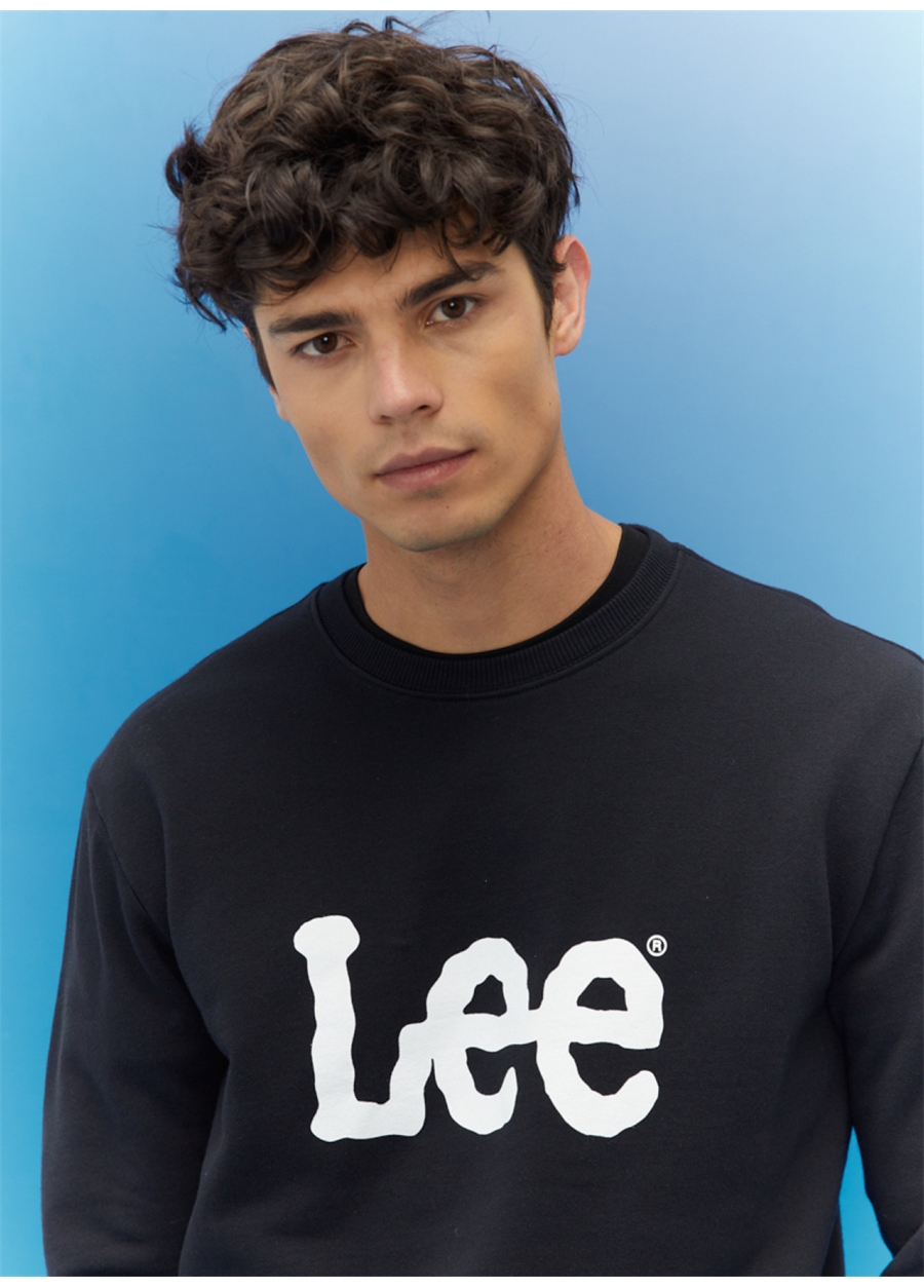 Lee L80XTJ01 Crew Neck Bisiklet Yaka Regular Fit Baskılı Siyah Erkek Sweatshirt_8